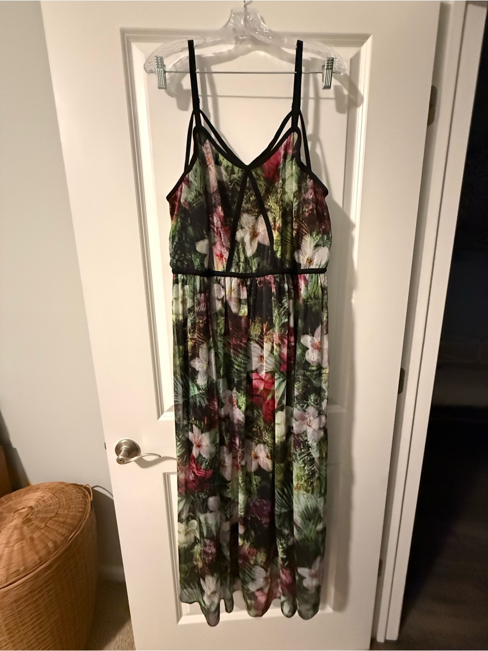 Lane Bryant Green Multi Floral Maxi Dress with Black Trim